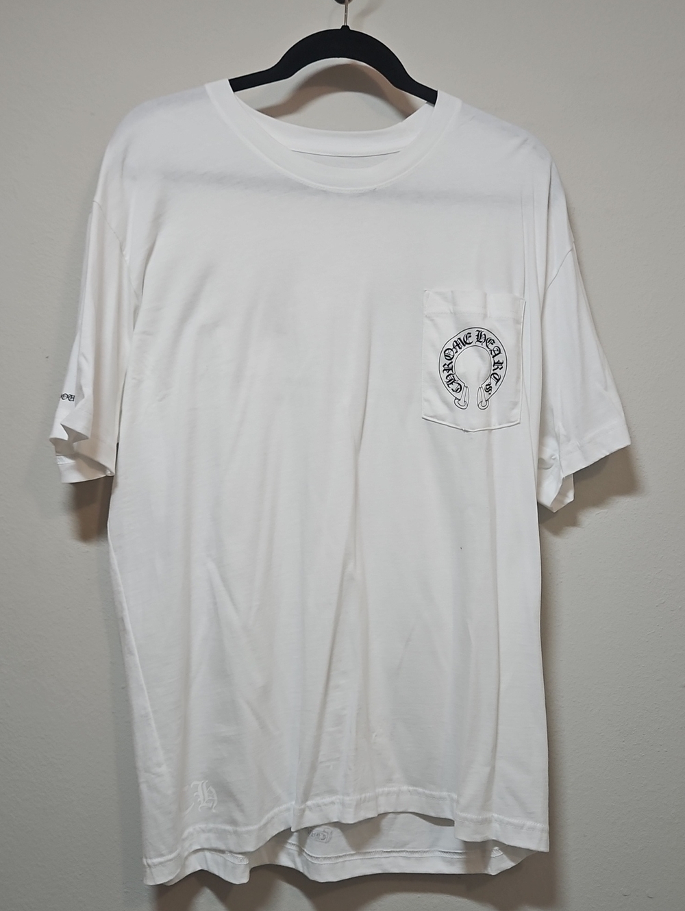 Chrome Hearts XL White Short-Sleeve Pocket Tee with Black Logo